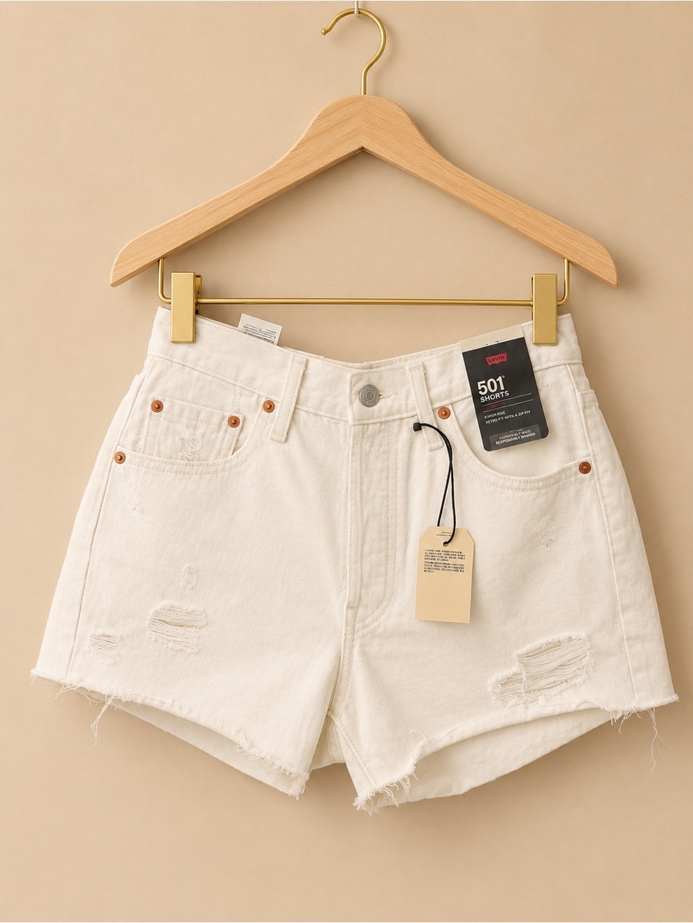 Levi's 501 Off-White Distressed women Shorts-Brand New✨✨✨